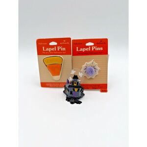 Lot of 3 1985/86 Hallmark Vintage Halloween Pins Candy‎ Corn/Spider Web/House